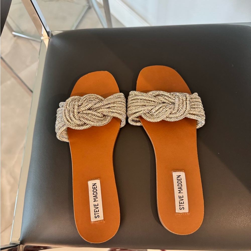 Steve Madden Tan and Silver Braided Sandals